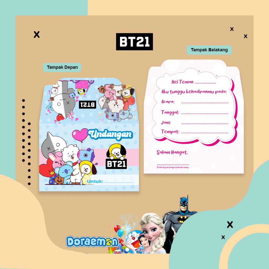 UNDANGAN ULANG TAHUN / UNDANGAN ULTAH VARIASI BT21 TWO