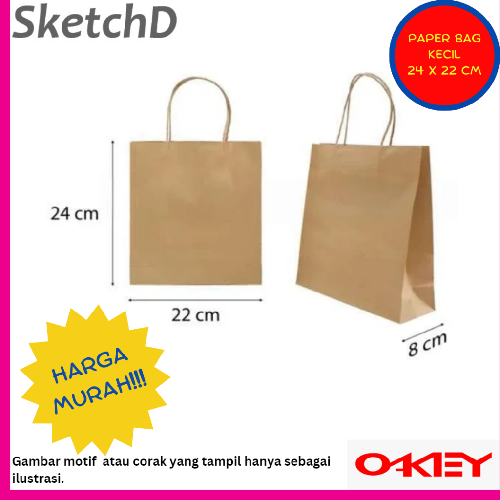 

Tas Kraft Kertas Kecil Okey Paper bag 24 x 22 x 8 cm