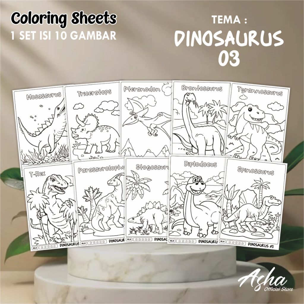 

KERTAS GAMBAR UNTUK ANAK - LEMBAR MEWARNAI ANAK 1 SET ISI 10 LEMBAR GAMBAR DINOSAURUS 03 UKURAN A4