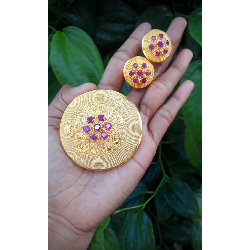 One Set Bros Silver/Perak Motif Cakra Bali Permata Mirah