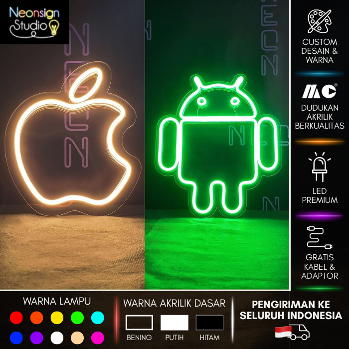 Neon Sign Apple/Android | Untuk Dekorasi Konter Atau Toko Hp | Apple Sign LED | Android Sign LED | L