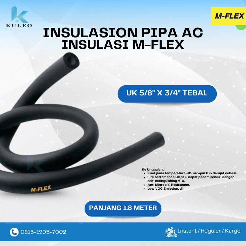 Insulasi Pipa AC 5/8 x 3/4 - insulation Pipa AC M-Flex - MFlex 1,8m - Tebal 3/4inch