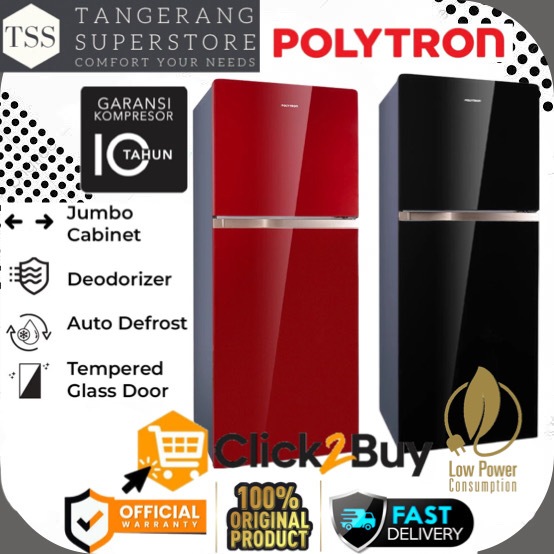 KULKAS POLYTRON PRW 23MN PRW23MN PRW-23MN TEMPERED GLASS DOOR 220 LITER SUPER LOW WATT POLYTRON LEMA