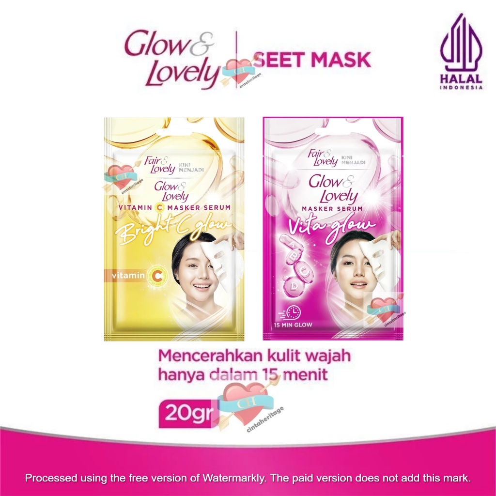 ©HERITAGE© GLOW & LOVELY Serum Sheet Mask Series 20 gr - Masker Pencerah Multivitamin Wajah | Glowin