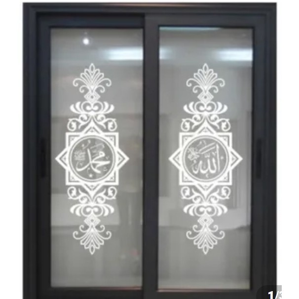 Stiker Kaca Kaligrafi Allah Muhammad Kaca Dinding Musholla Masjid Motif Bunga