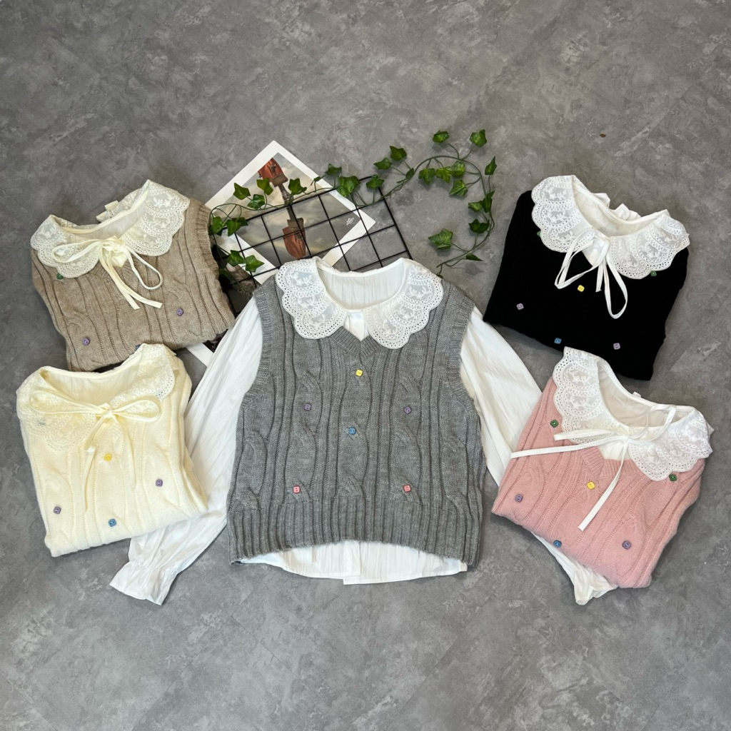 kemeja vest rajut import wanita lengan panjang knit vest premium blouse atasan wanita