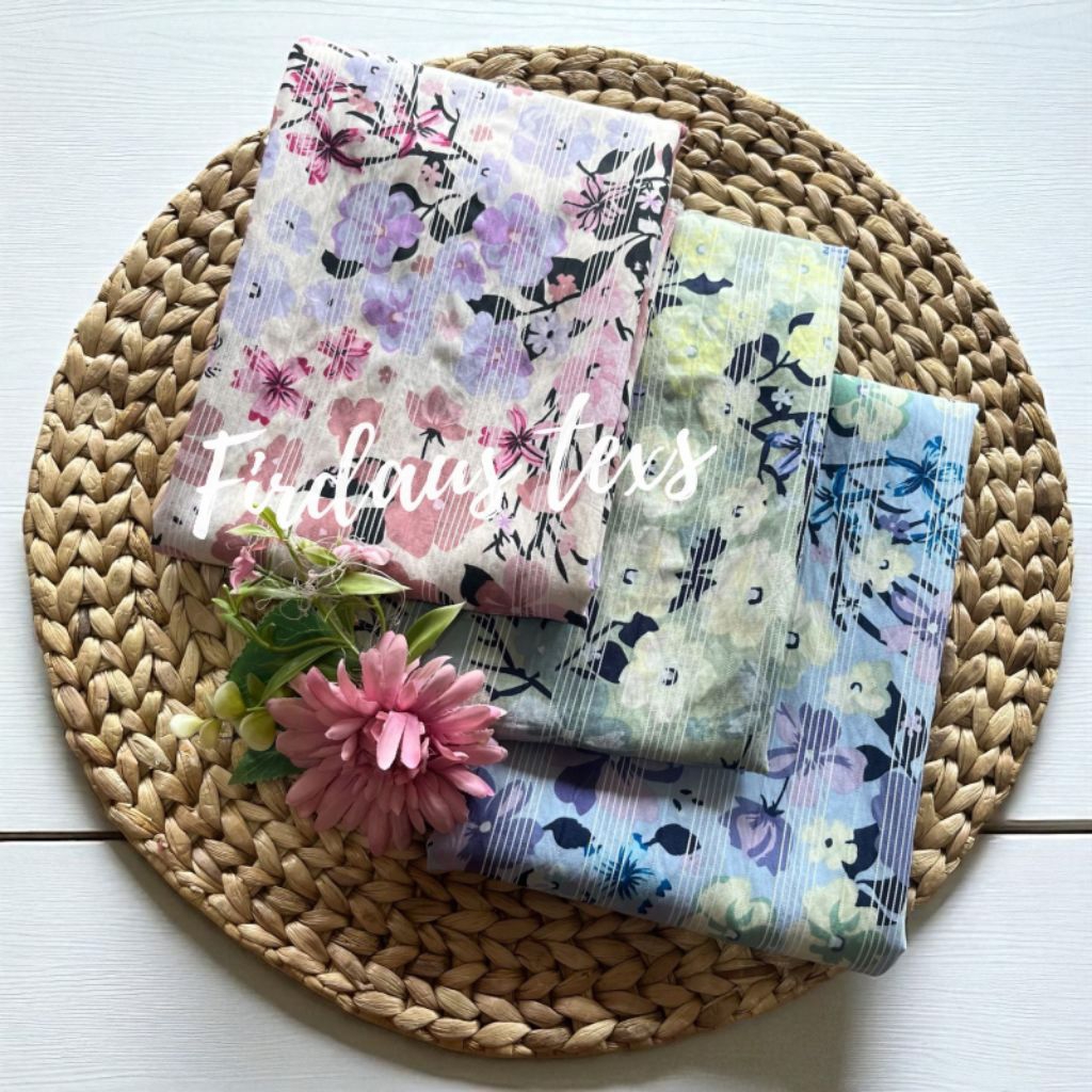 kain katun silky dobby premium motif bunga timbul-tidak transparan  -halus & lembut