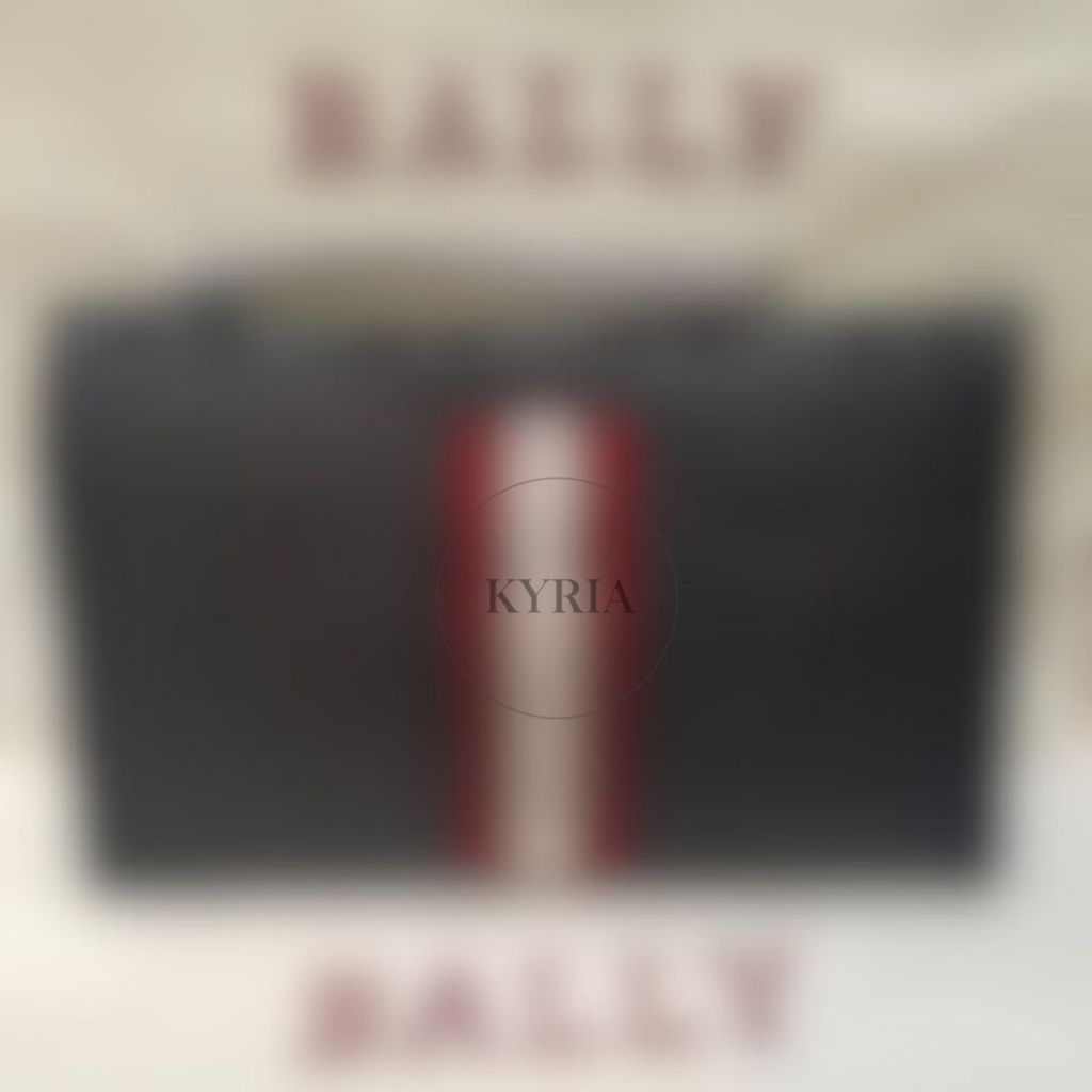 TAS PRIA BALLY HAIG LEATHER CLUTCH BAG FULL BLACK POUCH STRIPE WHITE