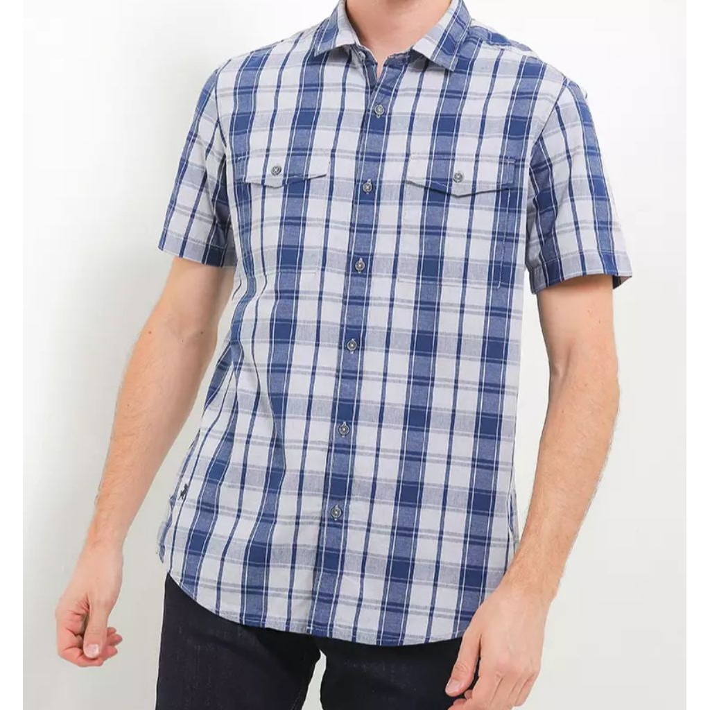 Cotton Checked Shirt KLS501 KEMEJA LOIS ORIGINAL PRIA BIRU KOTAK