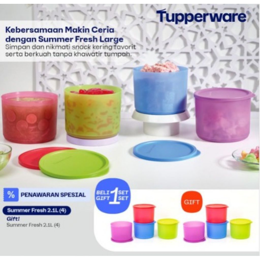 Large Summer Fresh 2.1L (8) Tupperware Ori Murah