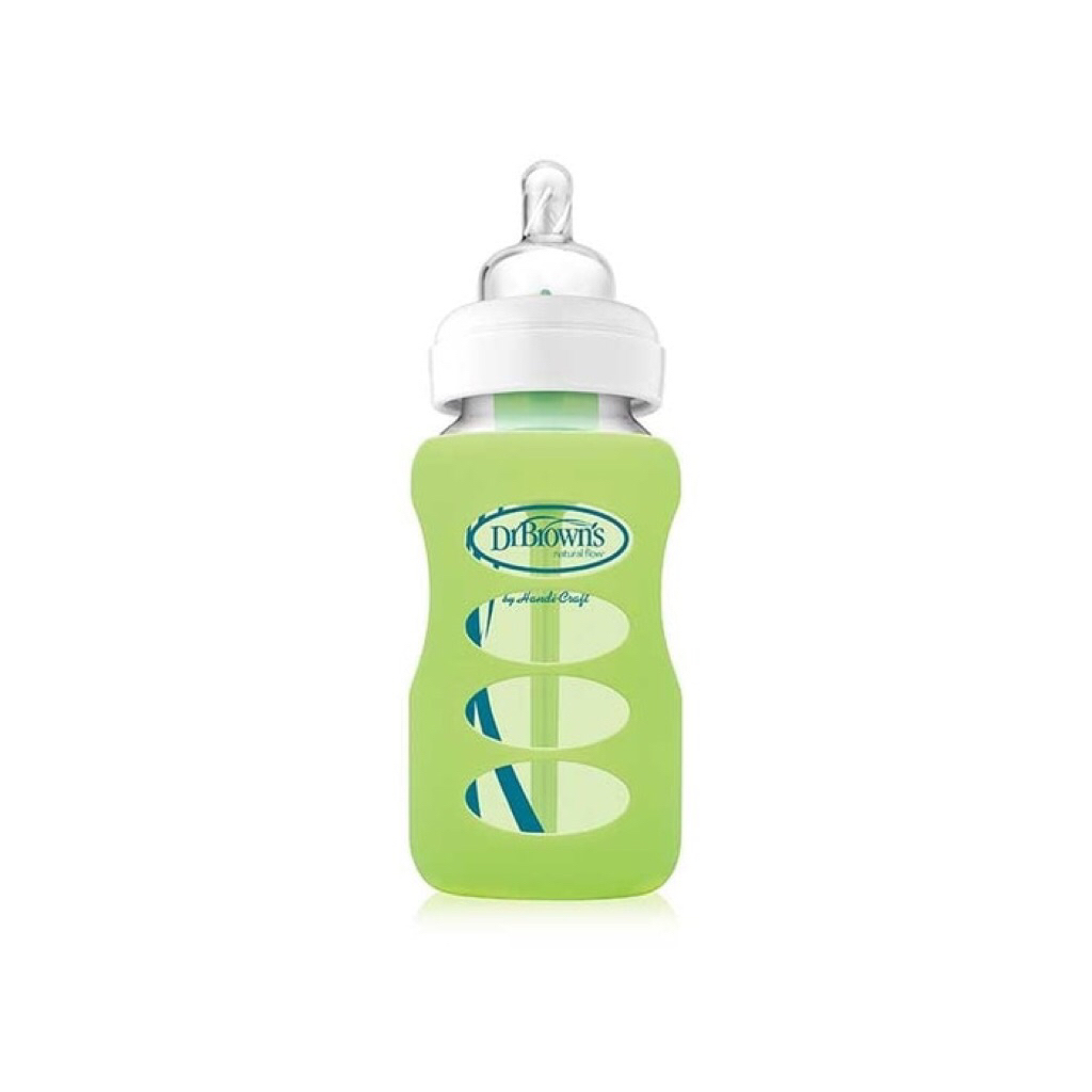 Dr.Brown's 9 oz / 270 ml Wide Neck "Options+" Glass + Sleeve - Light Green/ botol susu kaca (WB9100-