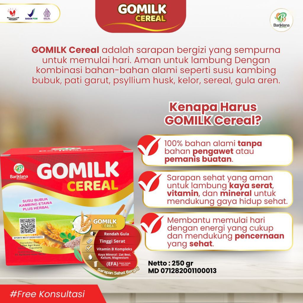 

[BISA COD✅️] Gomilk Cereal plus daun kelor, pati garut, psyllium husk, susu kambing etawa, sereal
