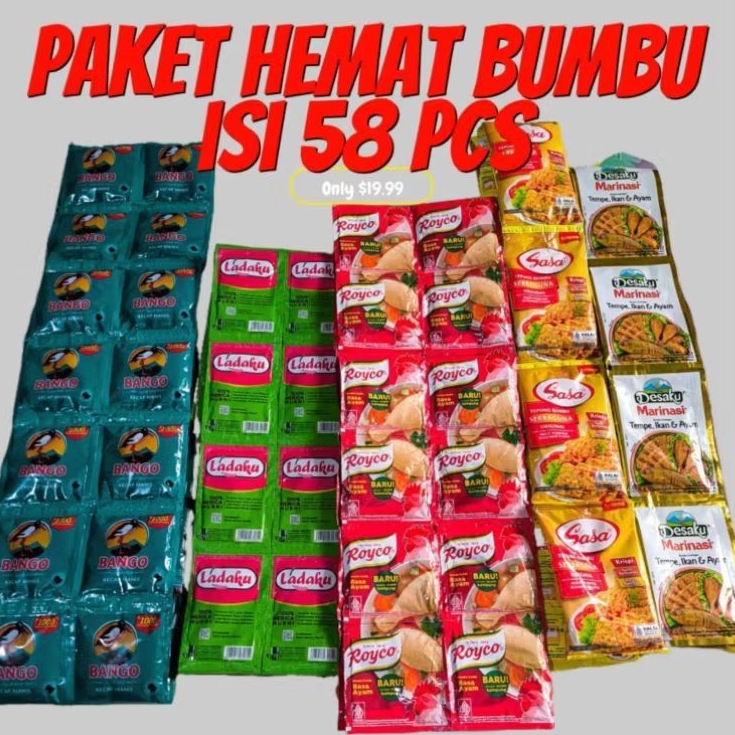 

[ 58Pcs ] Paket Bumbu Masak Marinasi 12+lada 12+royco 12+ kecap 12pcs+tepung sasa 12pcs Instan Masakan Ayam Sapi