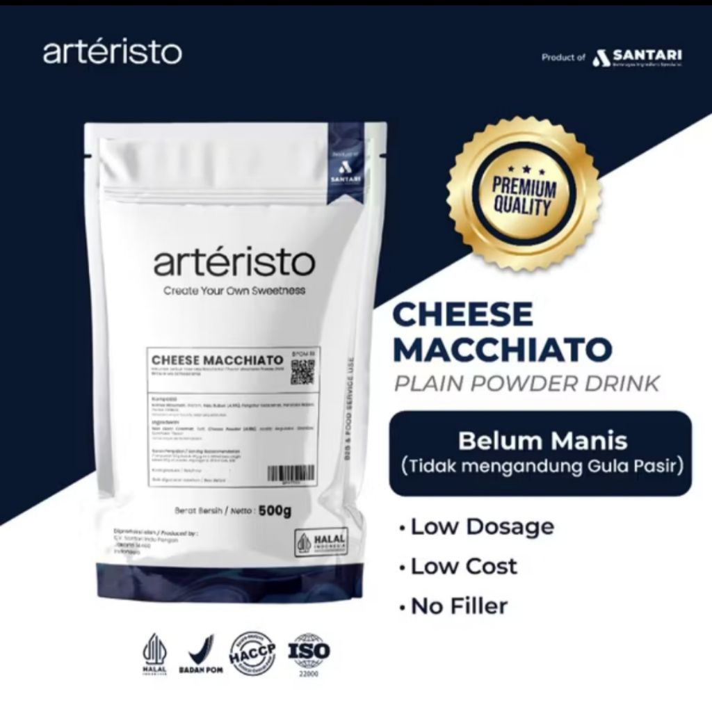 

ARTERISTO CHEESE MACCHIATO PREMIUM TOPPING POWDER DRINK 500 GR - TANPA GULA PASIR - Bubuk Minuman Instant