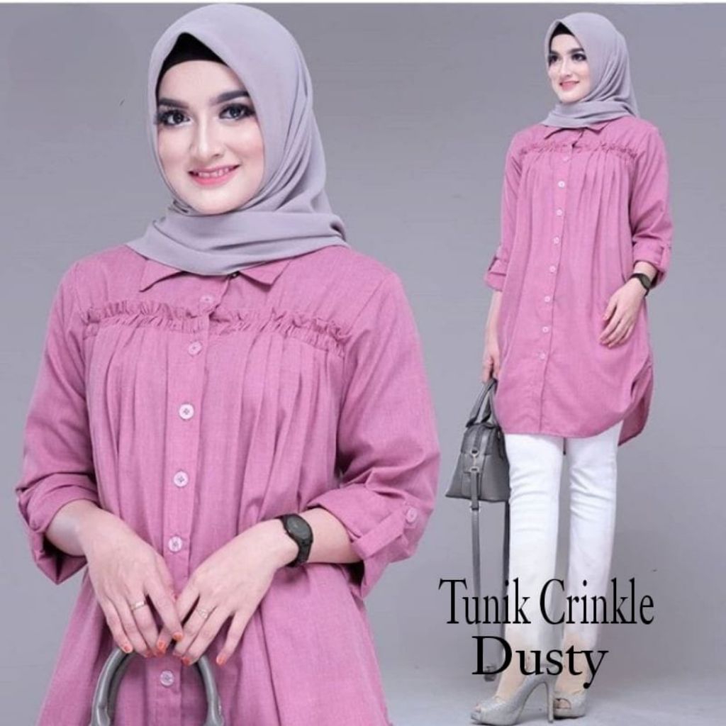Baju Atasan Tunik Wanita Terbaru HildaTunik Atasan  Wanita Remaja Bahan Cey Crinkle Kekinian