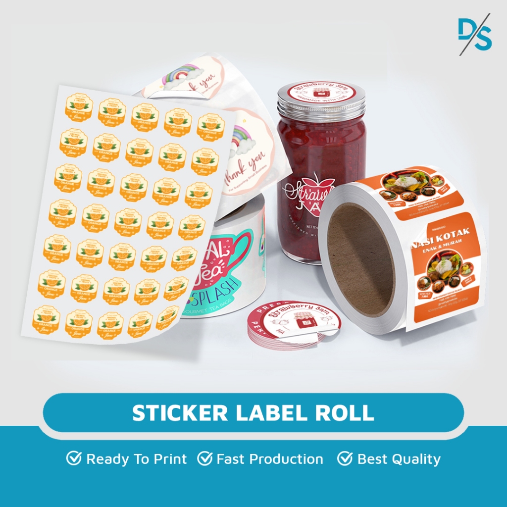 

DSPRINTING - Sticker Roll Bulat Custom / Sticker Vinyl / Kemasan Makanan / Label Roll / Self Adhesive Seal Label Roll / Cutting Kiss Cut
