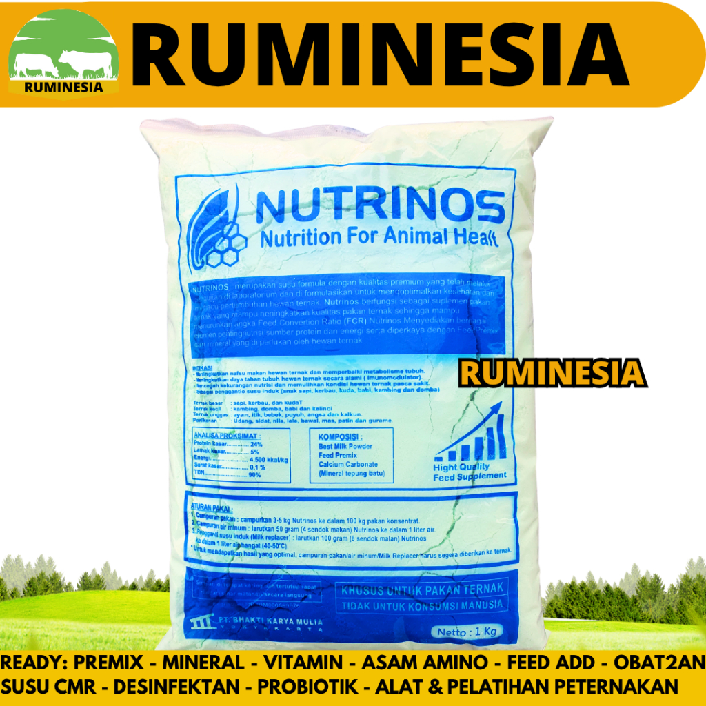 NUTRINOS 1 KG - Susu Hewan Premium Ternak Sapi Kerbau Kuda Kambing Ayam Ikan Udang Rayfat Lactomax