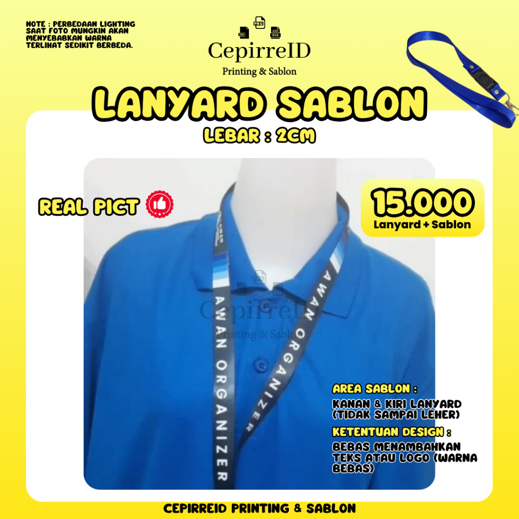 

CepirreID - CUSTOM SABLON Lanyard ID Card 2cm Gantungan Stoffer Stoper - Office Lanyard