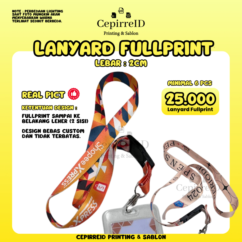 

CepirreID - CUSTOM FULLPRINT 2 SISI Lanyard ID Card 2cm Gantungan Stoffer Stoper - Office Lanyard