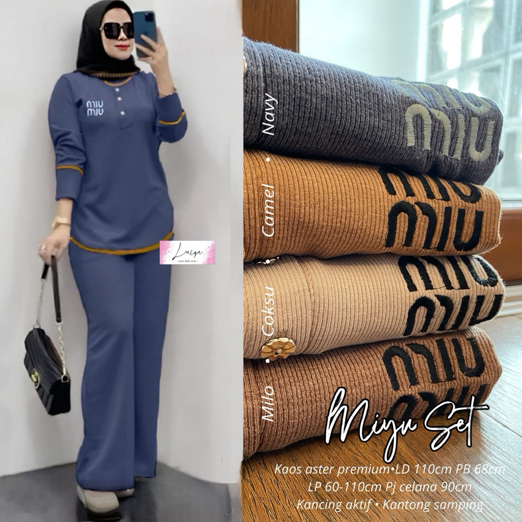 miu setelan kaos wanita terbaru one set knit wanita