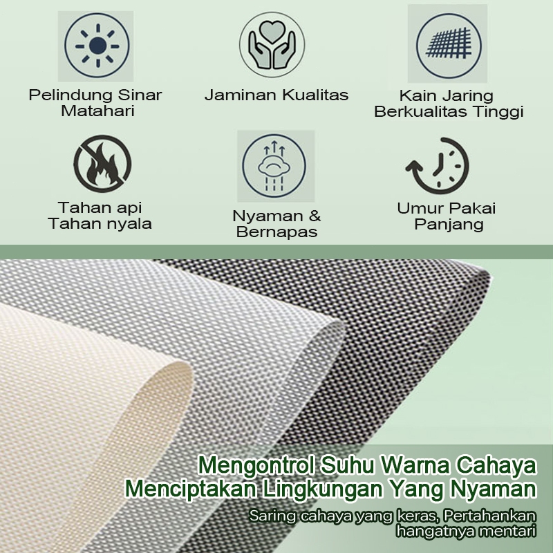 Roller Blind Outdoor Bout 60% Tirai Gulung PVC Premium dengan Kain Sunscreen 100% Waterproof & Tahan