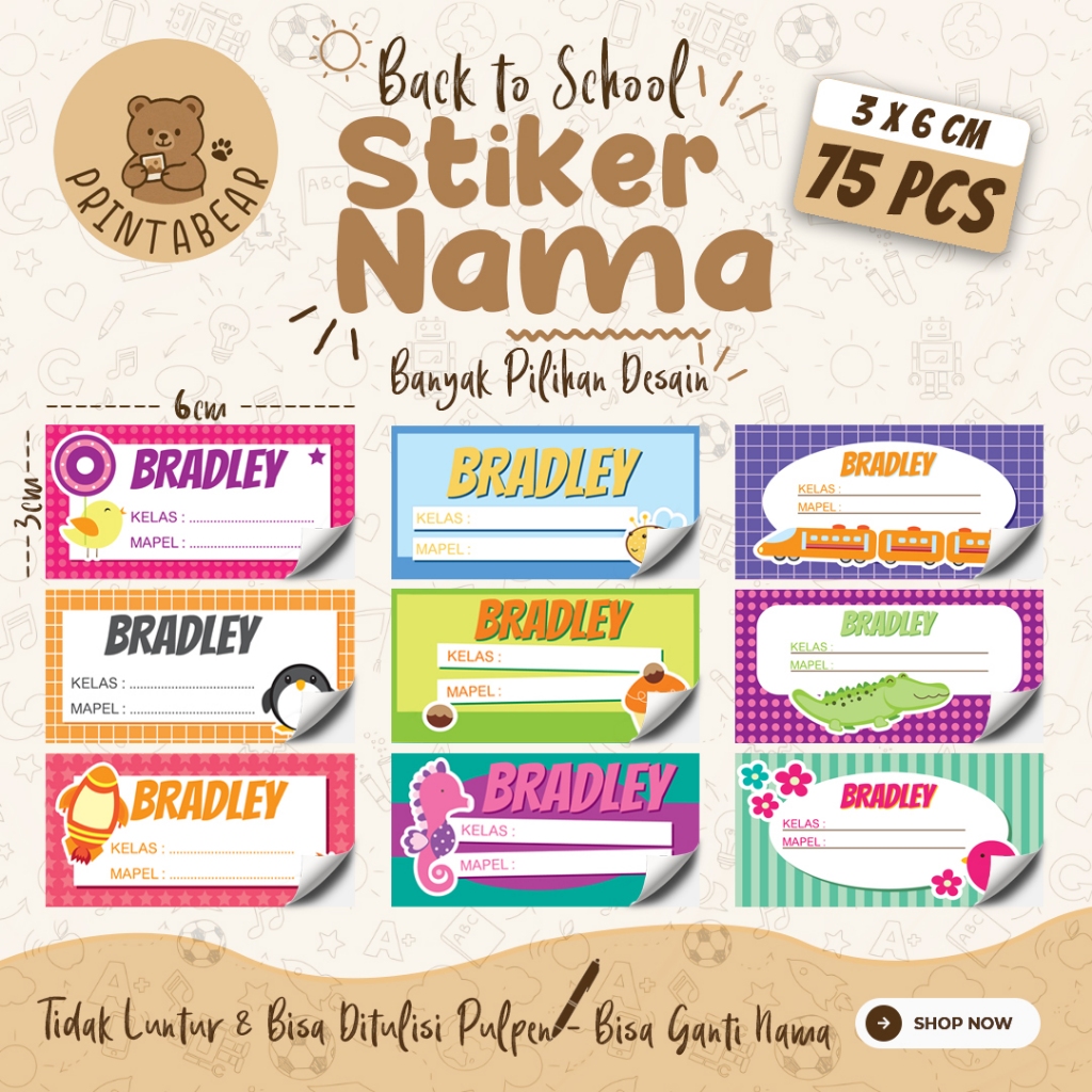 

[75 PCS] 04A-STICKER NAMA BISA DITULISI PULPEN ukuran 3x6 cm / Stiker Buku Anak Mata Pelajaran Sekolah TK SD SMP / Note Book / Buku Paket / Buku Tulis
