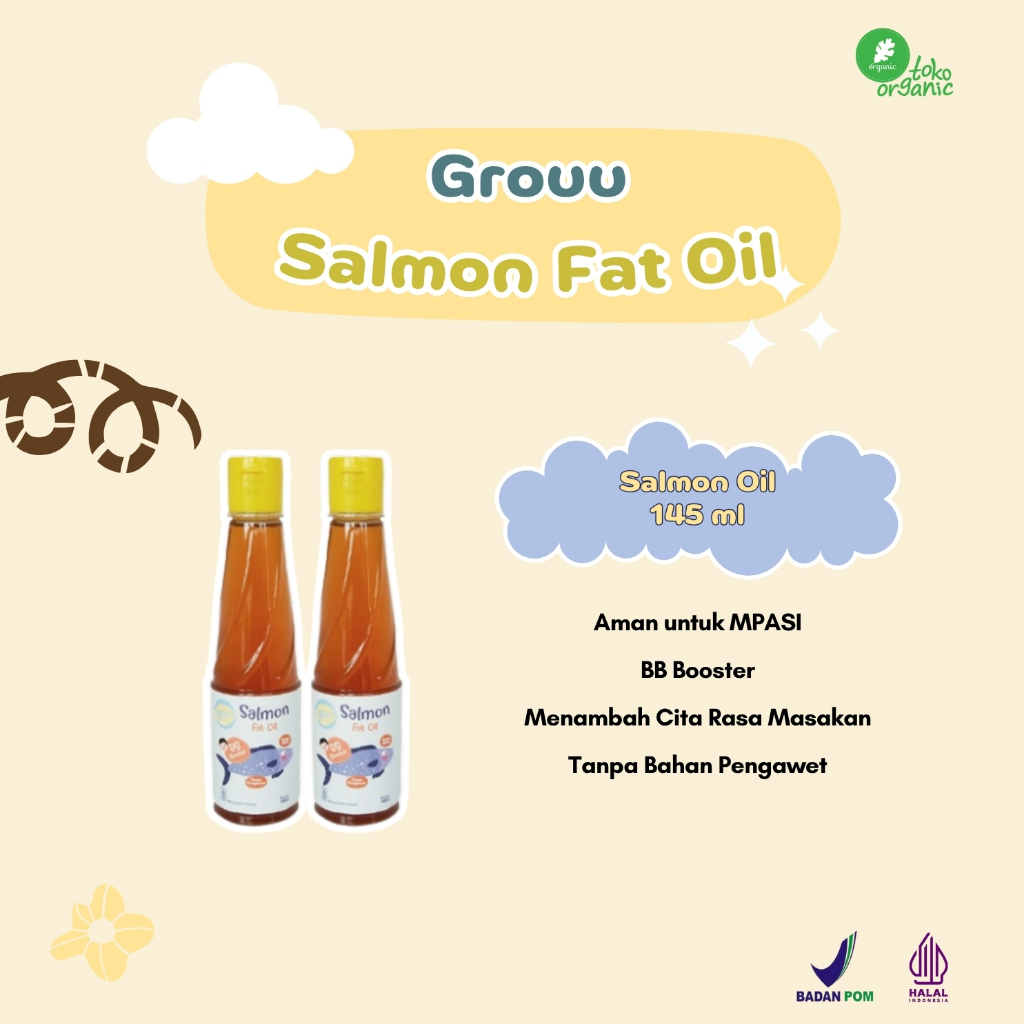 

Grouu Salmon Fat Oil (145ml) | Salmon Oil Pure, MPASI Oil, Minyak Salmon Asli untuk MPASI