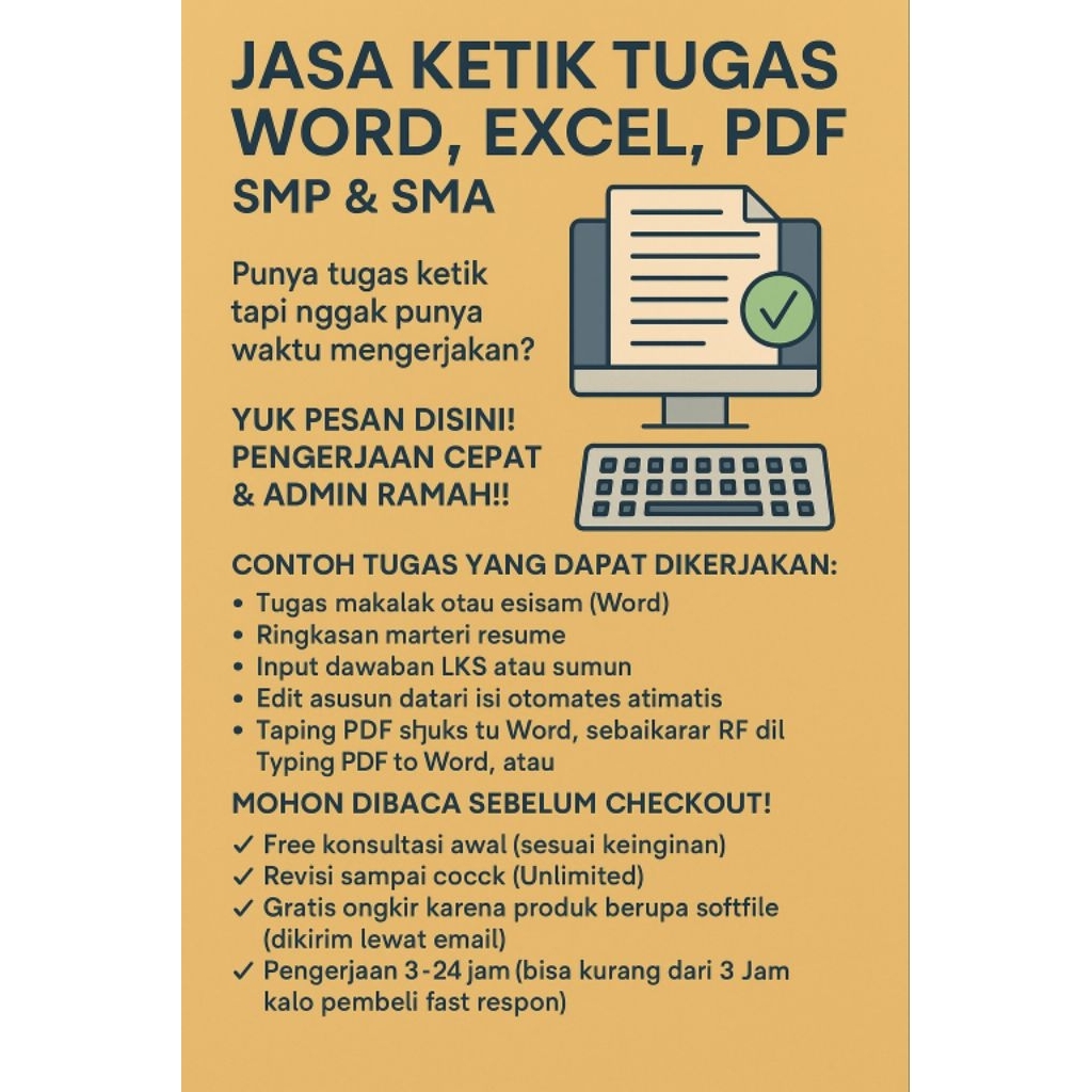 Jasa Ketik Tugas Word, Excel, PDF – SMP & SMA