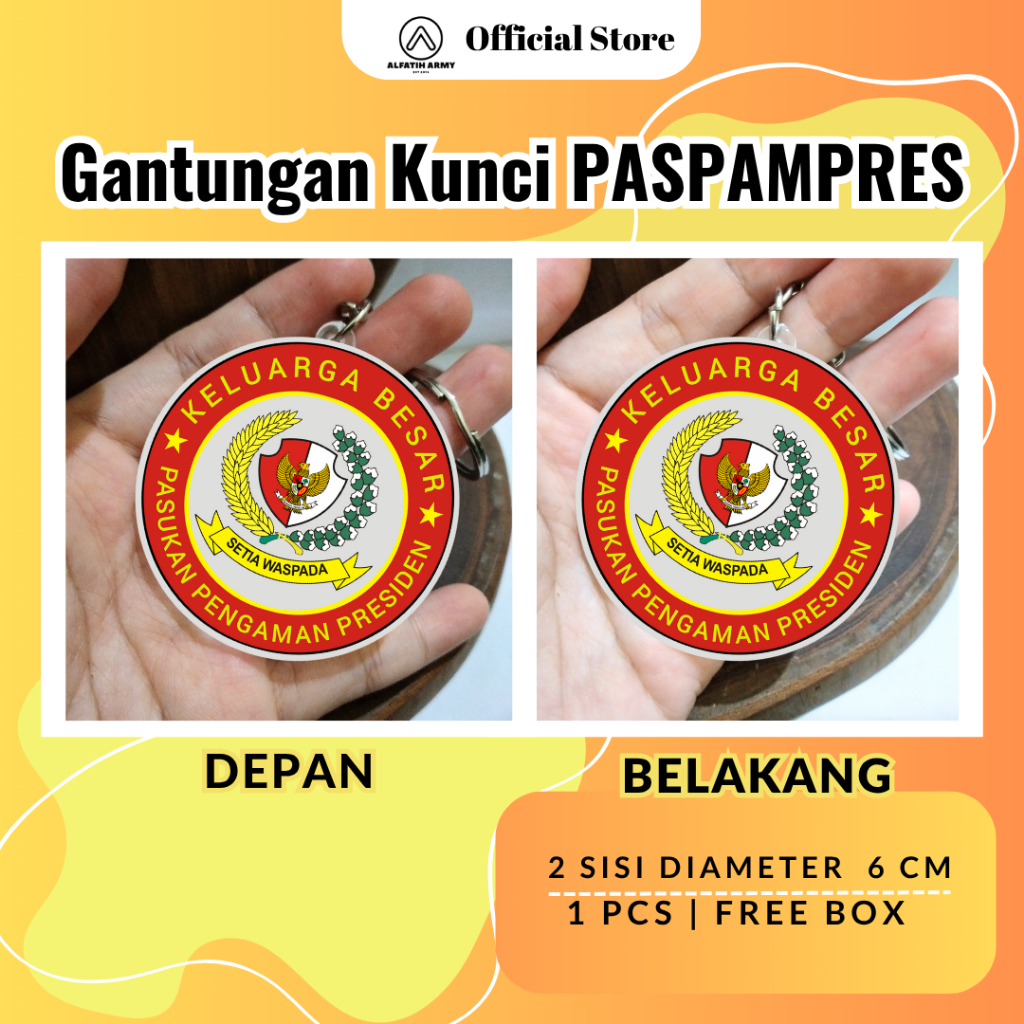 ALFATIH ARMY Gantungan Kunci Akrilik Paspampres 2 Sisi ring Stainless Premium Ganci