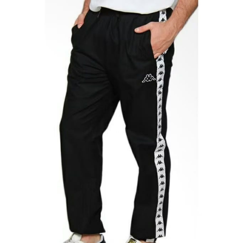 eee CELANA PANJANG TRACKPANTS KAPPA BLACK TAPED PUTIH