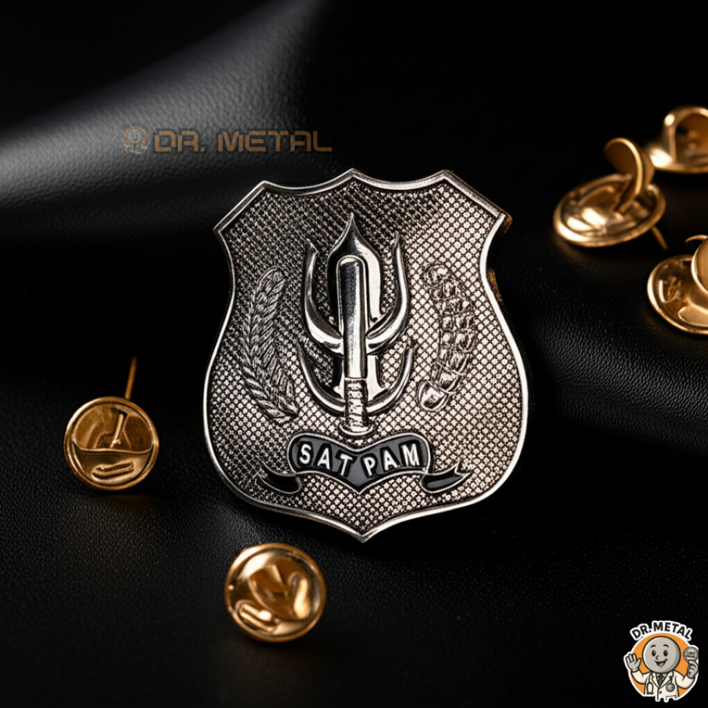 Pin Satpam Kewenangan Logo Security Emblem Jarum Pin Material Zinc Alloy Anti Karat Warna Silver