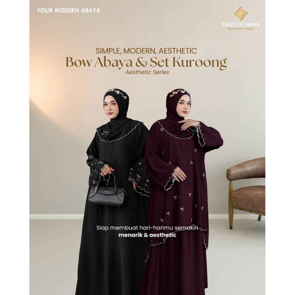 BOW SET KUROONG / ABAYA BY TAQIYYA ABAYA ELHA INDONESIA DRESS AESTHETIC ANTI UV GAMIS VIRAL 2025