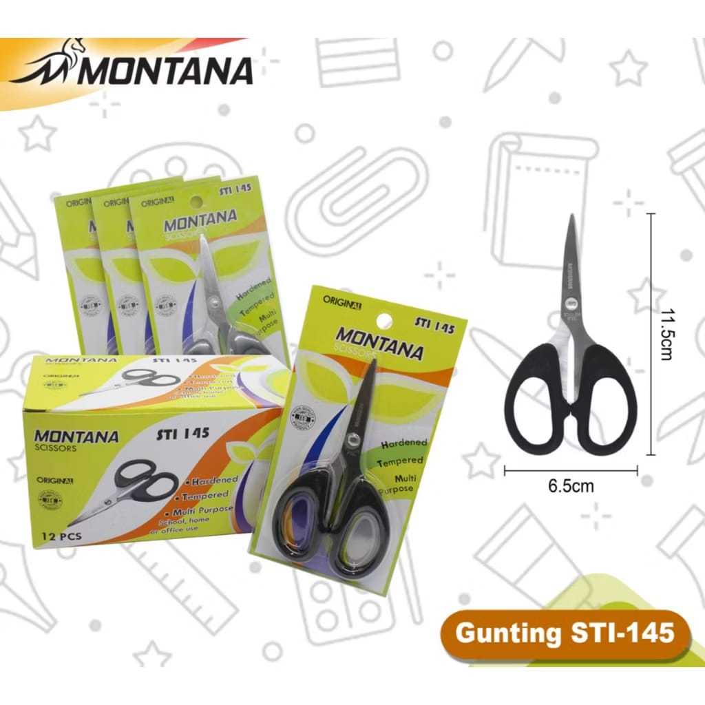 

MONTANA Gunting Kertas Hitam Besi Stainless Steel Sekolah Alat Tulis Pemotong Potong Serbaguna Rambut Tajam 4,5 Inch