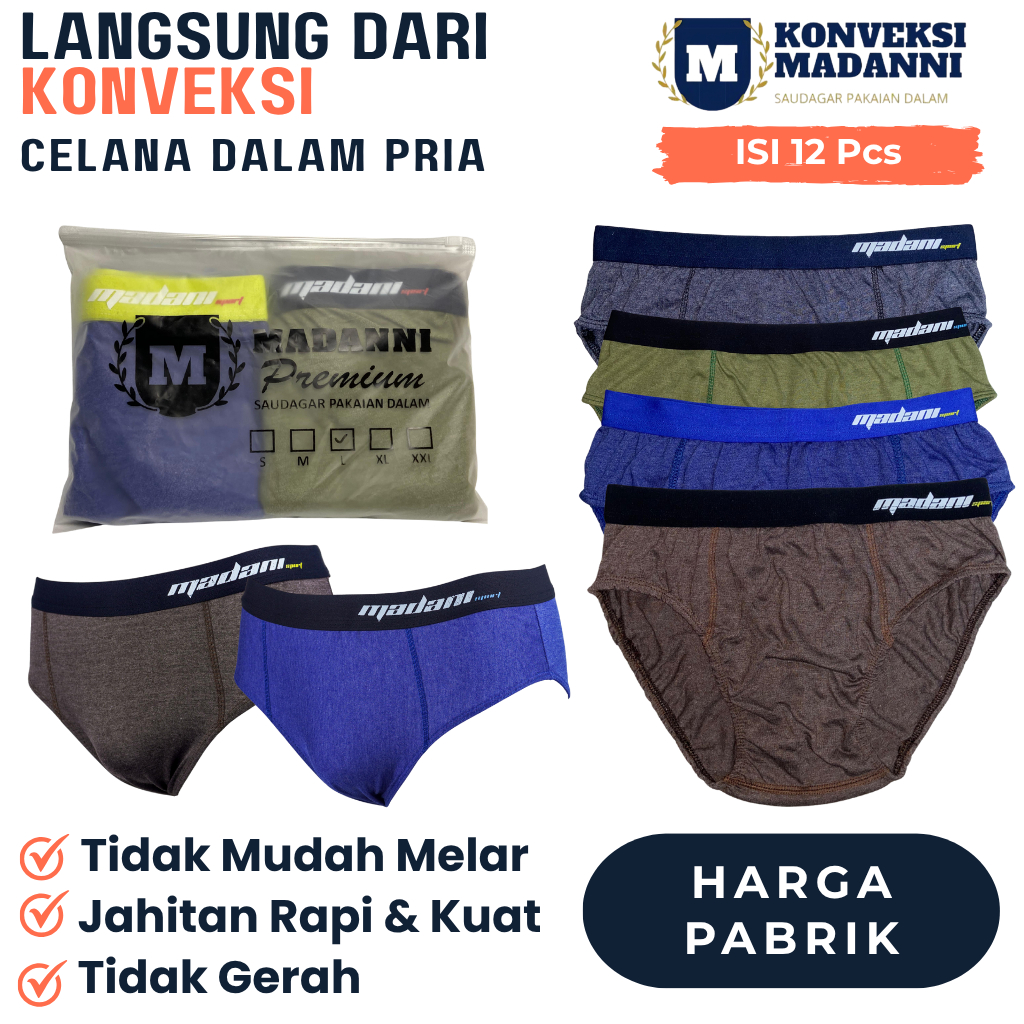CELANA DALAM SEGITIGA MDN SPORT isi 12 pcs BAHAN KATUN LANGSUNG DARI KONVEKSI