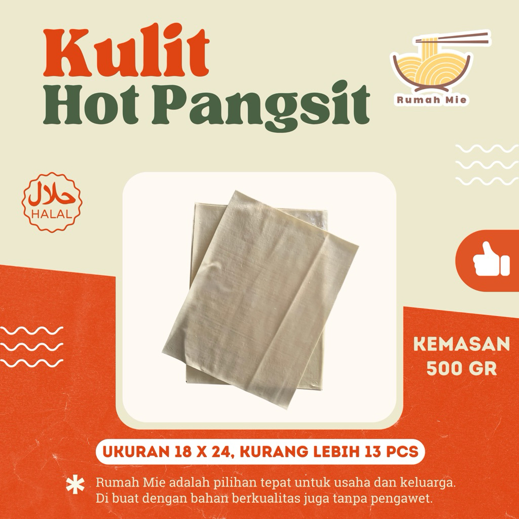 

Kulit Hot Pangsit | Kulit Lumpia | Kulit Risol | Kulit Pangsit Halal (Kemasan 500 Gr) Ukuran 18 x 24 CM
