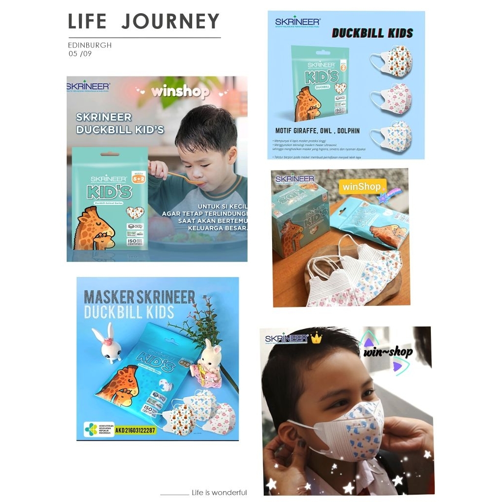 MASKER SKRINEER DUCKBILL ANAK 4 PLY MIX 3 MOTIF ANIMAL SERIES BFE 99%