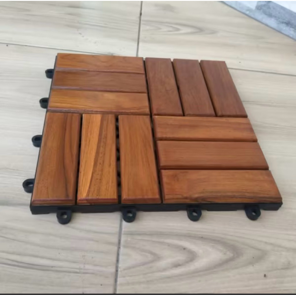 Parket Ubin Kayu Motif zigzag kayu jati