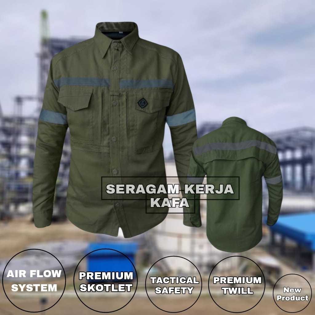 Kemeja Panjang HIJAU ARMY Model M-Tac Safety Ready Big Size  Bisa COD  Kemeja Taktikal Safety Premiu