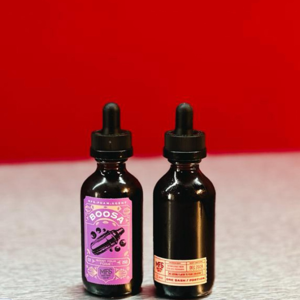 

Boosa (foaming agent) Made for texturing your beverage. How to use : add 1 dash (10 drops) to your shaker,m