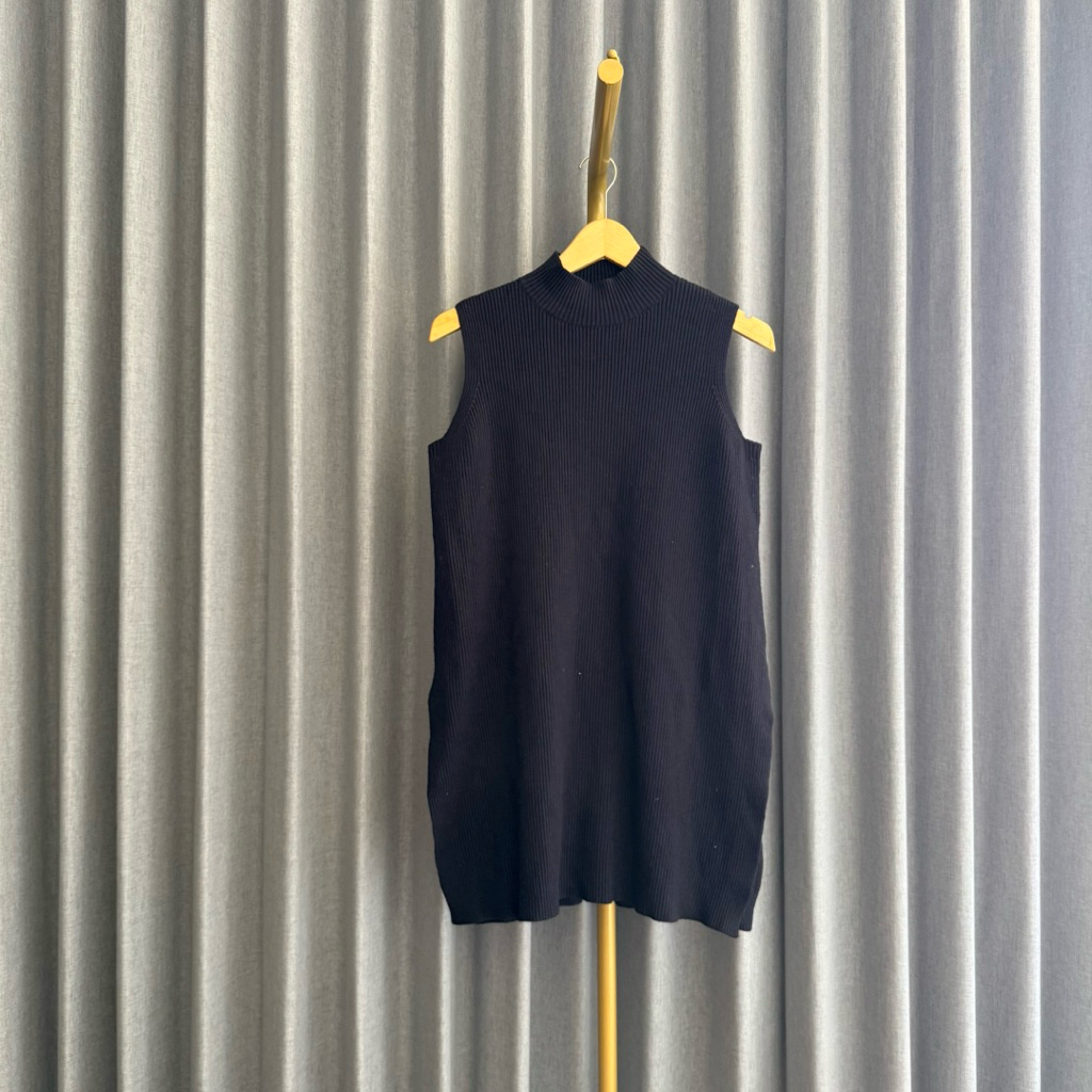 𝙋𝙍𝙀𝙇𝙊𝙑𝙀𝘿 Sans & Sans Black Knit Halter Neck Basic Sleeveless Slit Mini Dress Tank Top Rajut Fashion 