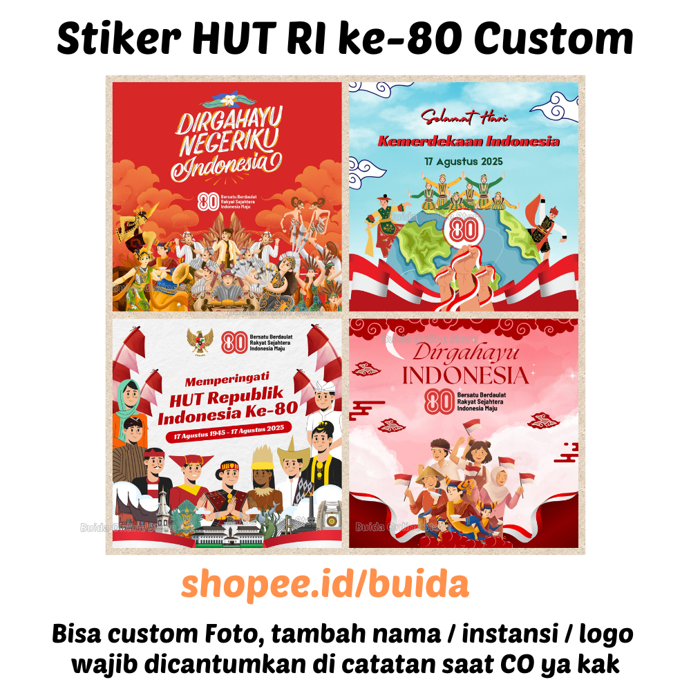 

Stiker Label Hut ke 80 RI design terbaru 17 agustus 2025 perayaan kemerdekaan Dirgahayu Republik Indonesia Merah Putih Dekorasi Kemasan Sticker Hadiah Gift Bazar aksesoris hampers doorprize card toples dus box kotak