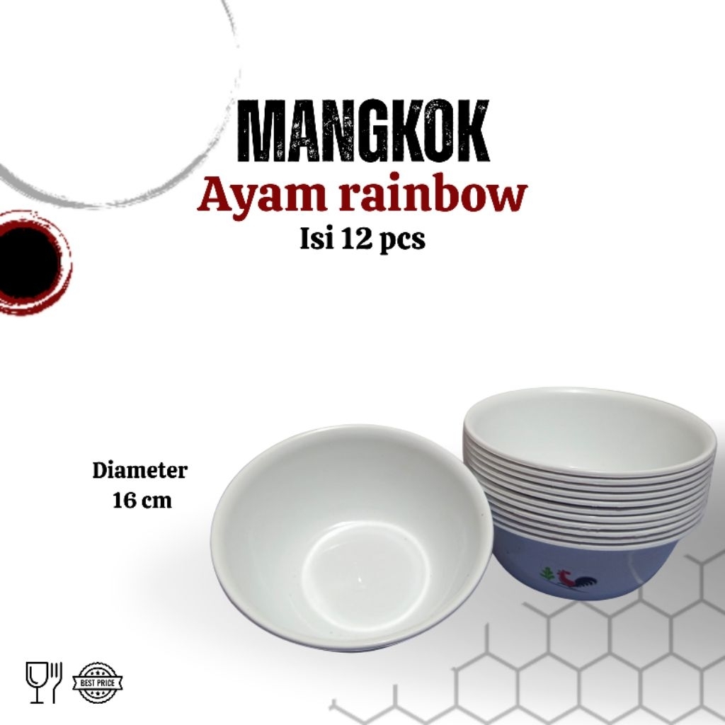 (1 lusin =12 pcs) Mangkok ayam rainbow - mangkok plastik murah - mangkok ayam plastik