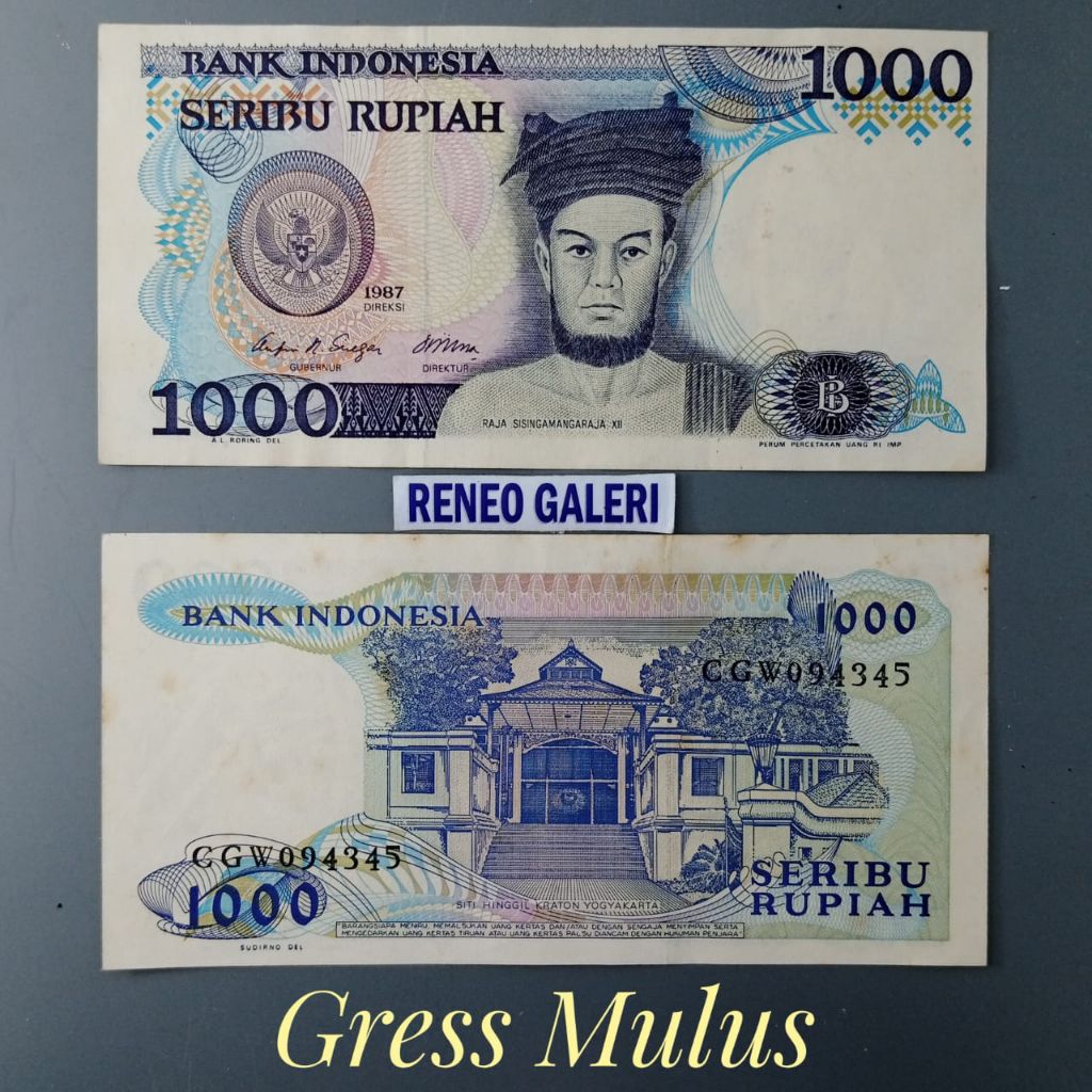 Mulus Asli 1.000 Rupiah Tahun 1987 Sisingamangaraja IX Rp 1000 Uang kertas Kuno original