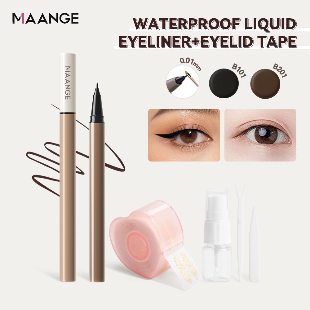 MAANGE Cepat Kering Slim Liquid Eyeliner+Double Eyelid Tape Waterproof Riasan Tahan Lama Sama Sepert