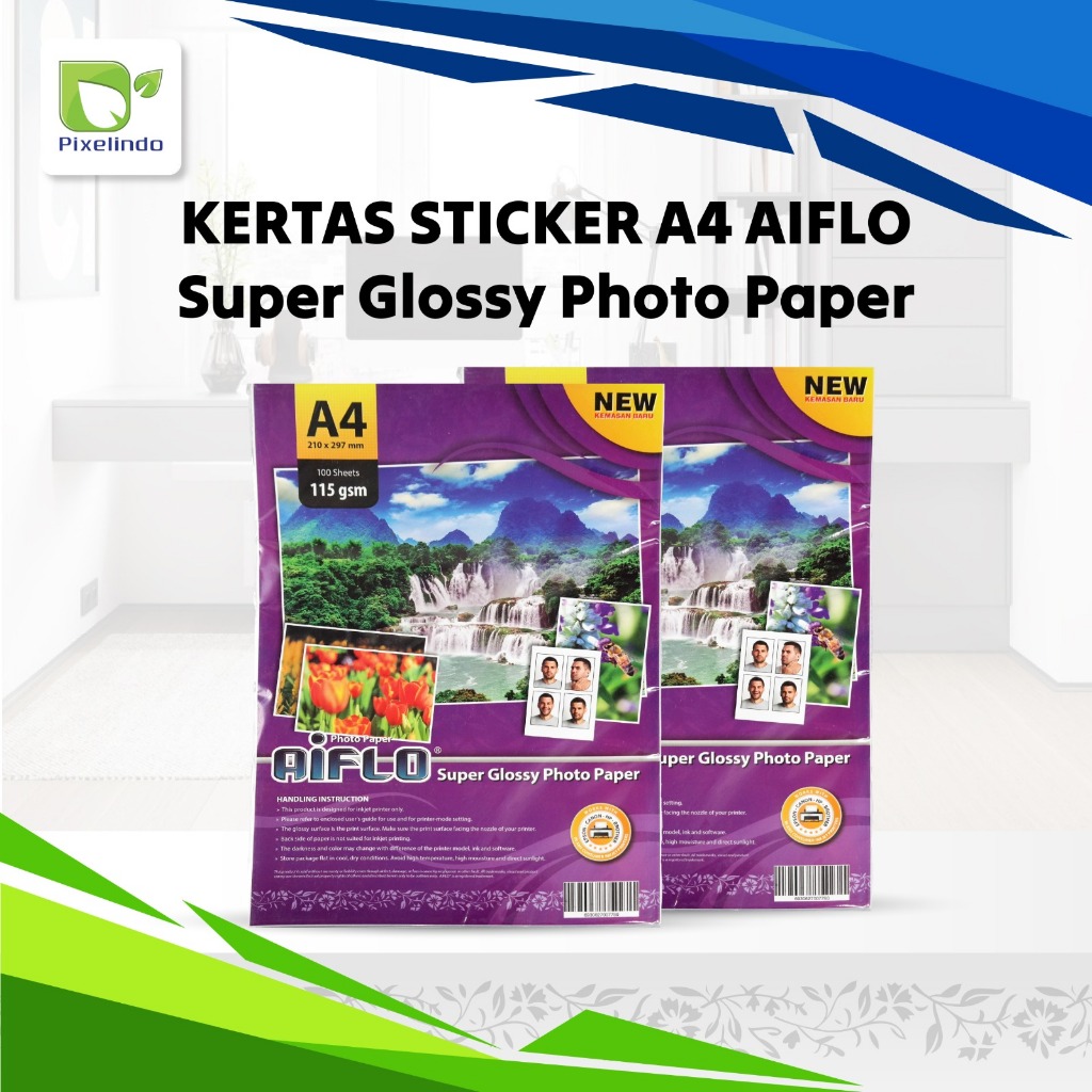 

Kertas Foto Aiflo SUPER GLOSSY A4 115Gsm 100 Sheets