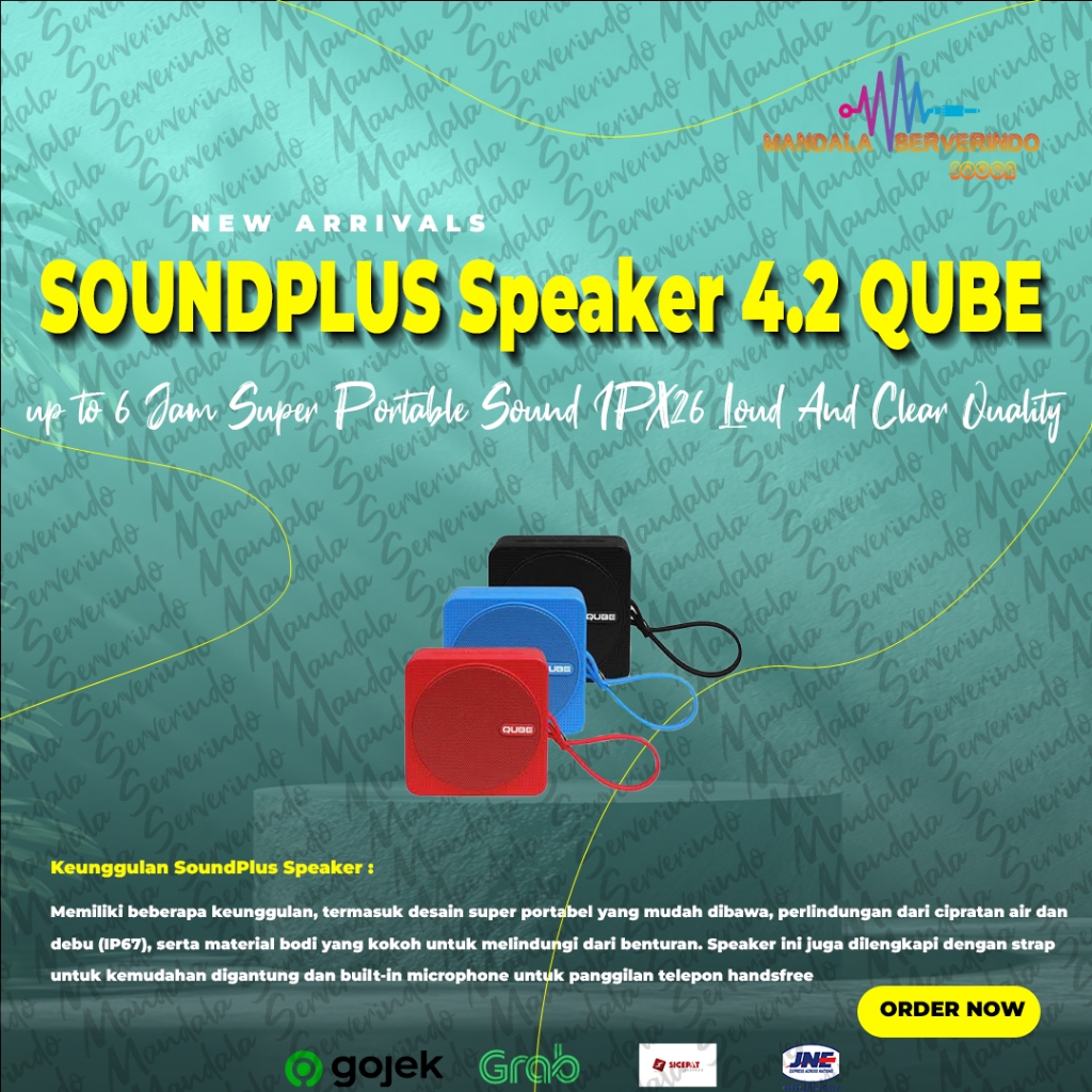 SOUNDPLUS SPEAKER BLUETOOTH 4.2 QUBE up to 8 Jam Super Portable Sound IPX26 Loud And Clear Quality