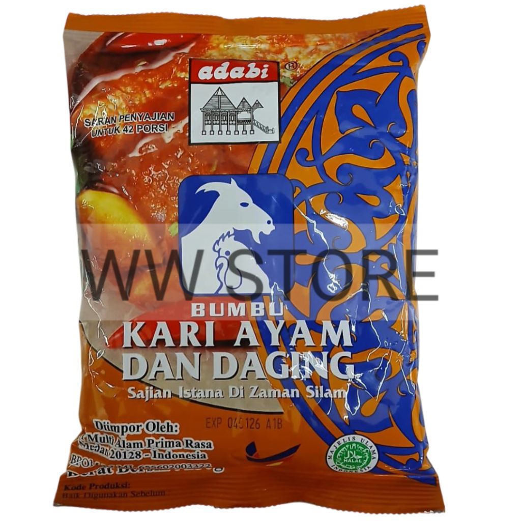 

Bumbu bubuk untuk masak kari ayam dan daging halal MUI adabi Chicken & Meat Curry Powder 250g