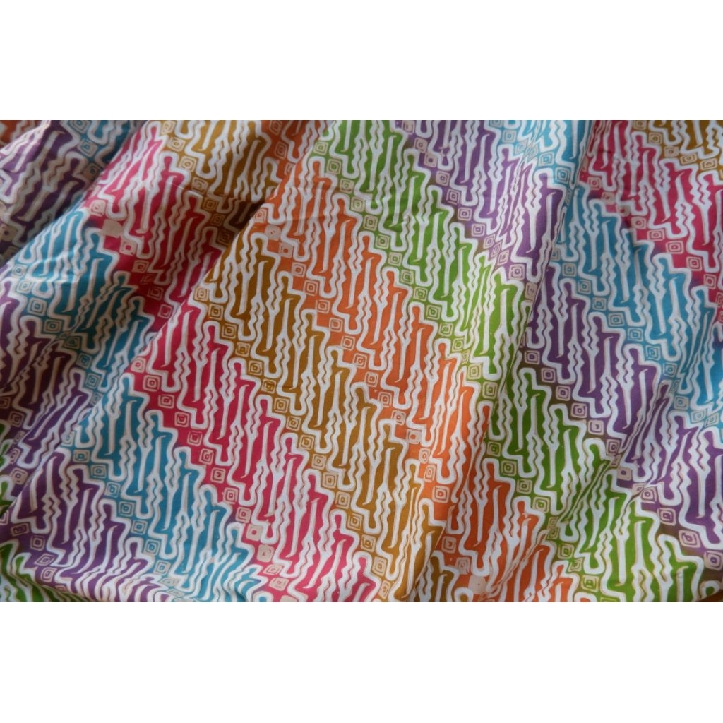 [Ukuran di bawah 2 meter] Kain Batik Cap Kombinasi Tulis Asli Motif Lereng Pelangi Rainbow Sogan Mil