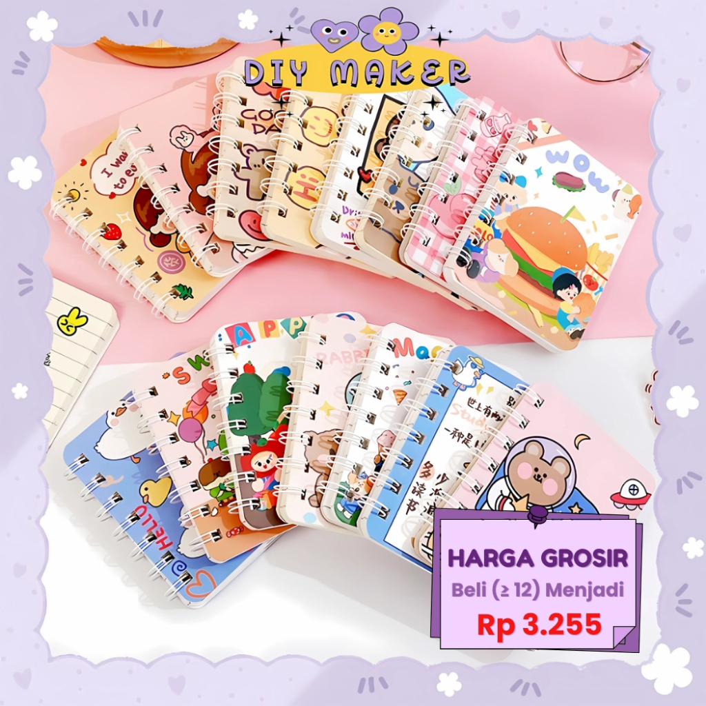 

DM Notebook Mini Ring A7 Buku Catatan Memo Motif Karakter Tulis Scrapbook Mini 80 Halaman Buku Mini