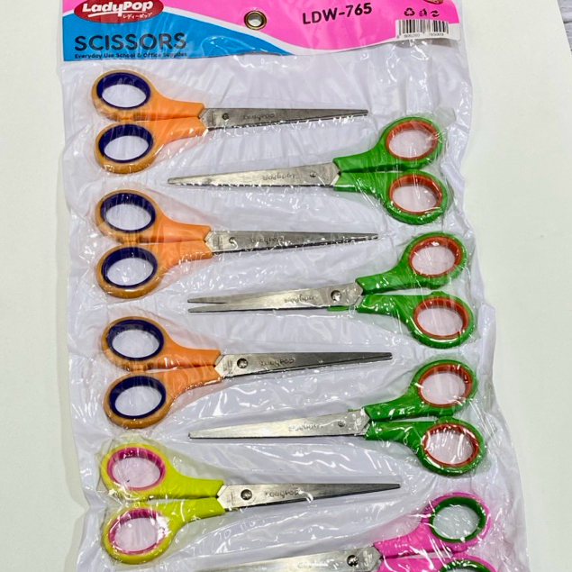 

12 pcs Gunting Kertas Gagang Warna Ladypop Emigo Renceng Potong Warung